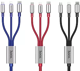 Универсальный кабель Hoco U17 Combo 3-in-1 USB-A to Type-C/Lightning/micro USB 12w 2.4a 1.5м сable Black - миниатюра 3 Универсальный кабель Hoco U17 Combo 3-in-1 USB-A to Type-C/Lightning/micro USB 12w 2.4a 1.5м сable Black - миниатюра 3