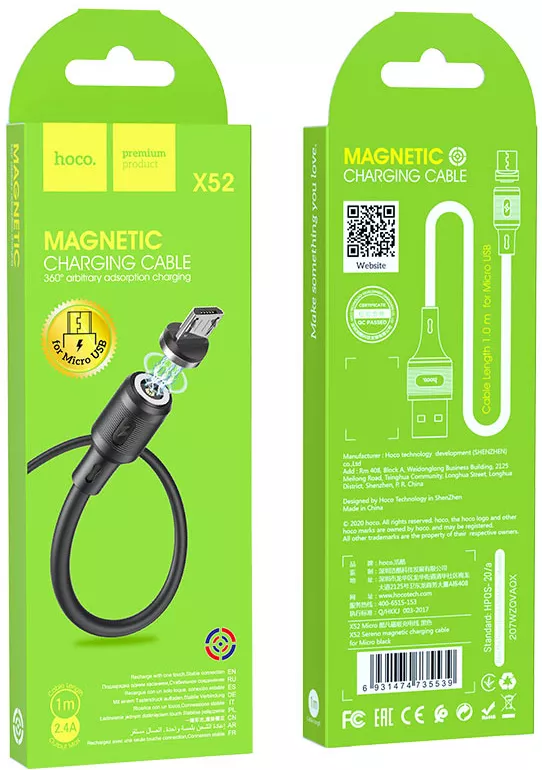 Кабель Hoco X52 Sereno USB-A - micro USB 12w 2.4a 1м cable Black - фото 7