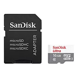 Карта памяти SanDisk microSDHC 16GB Ultra Class 10 UHS-I + SD-адаптер (SDSQUNB-016G-GN3MA)