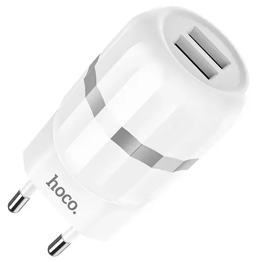 Мережевий зарядний пристрій Hoco C41A Wisdom 2.4a 2xUSB-A ports charger + micro USB cable white - фото 2