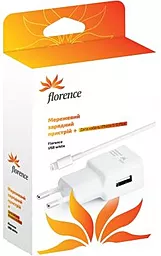 Сетевое зарядное устройство Florence USB + cable iPhone 6/6 Plus, 2A White (TC20-IPH6)