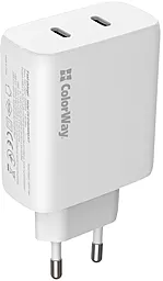 Сетевое зарядное устройство ColorWay GaN Mini 50w PPS PD 2xUSB-C ports charger white (CW-CHS050PD-WT) - фото Сетевое зарядное устройство ColorWay GaN Mini 50w PPS PD 2xUSB-C ports charger white (CW-CHS050PD-WT)