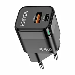 Сетевое зарядное устройство Walker WH-43 33w GaN PD USB-C/USB-A ports charger black - фото Сетевое зарядное устройство Walker WH-43 33w GaN PD USB-C/USB-A ports charger black