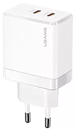 Мережевий зарядний пристрій Usams T54 40W PD+QC3.0 GaN 2xUSB-C 3A White (US-CC172)