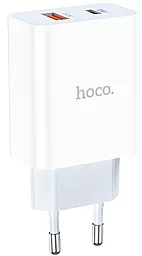 Сетевое зарядное устройство с быстрой зарядкой Hoco C97A 20w PD USB-C/USB-A ports charger white - фото Сетевое зарядное устройство с быстрой зарядкой Hoco C97A 20w PD USB-C/USB-A ports charger white