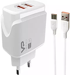Сетевое зарядное устройство Veron VR-C12M 2.4a 2xUSB-A home charger + microUSB cable white - фото Сетевое зарядное устройство Veron VR-C12M 2.4a 2xUSB-A home charger + microUSB cable white