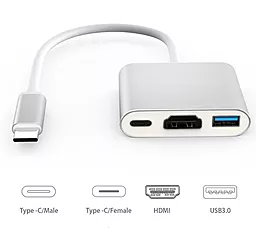Мультипортовый USB Type-C хаб NICHOSI USB-C -> HDMI + USB 3.0 + Type-C 0.15m - миниатюра 3