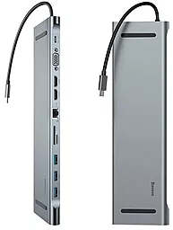 Уценка! Мультипортовый USB Type-C Хаб (концентратор) Baseus Enjoyment Series Multi-functional USB Type-C - 3xUSB 3.0, 1xSD/microSD, 1xRJ45, 2xHDMI, 1xUSB Type-C, 1xVGA 1xAUX 3.5мм - миниатюра 2