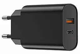 Сетевое зарядное устройство WIWU Wi-U002 20w PD USB-C/USB-A ports charger Black - фото Сетевое зарядное устройство WIWU Wi-U002 20w PD USB-C/USB-A ports charger Black