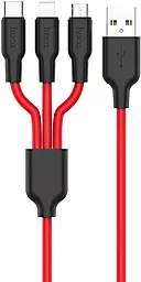 Кабель USB Hoco X21 Plus Silicone 3-in-1 USB to Type-C/Lightning/micro USB cable red