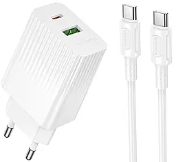 Мережевий зарядний пристрій Borofone BAS74A 20w PD USB-C/USB-A ports charger + USB-C to USB-C cable white - фото Мережевий зарядний пристрій Borofone BAS74A 20w PD USB-C/USB-A ports charger + USB-C to USB-C cable white