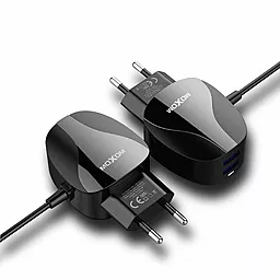 Мережевий зарядний пристрій MOXOM MX-HC15 2.4A 2xUSB-A ports home charger + micro USB cable black