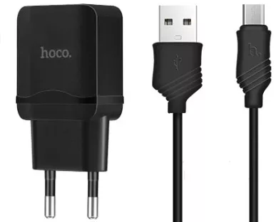 Сетевое зарядное устройство Hoco C22A 2.4a home charger + micro USB cable black - фото 1