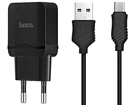 Сетевое зарядное устройство Hoco C22A 2.4a home charger + micro USB cable black