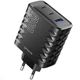 Сетевое зарядное устройство Proove Speed Surge 65w GaN PD/QC 2xUSB-C/USB-A ports home charger black (WCSS60120001)