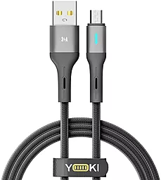 Кабель Yoki YK-LE17 LED USB-A - micro USB 15w 3a 1.2м cable Black - фото Кабель Yoki YK-LE17 LED USB-A - micro USB 15w 3a 1.2м cable Black