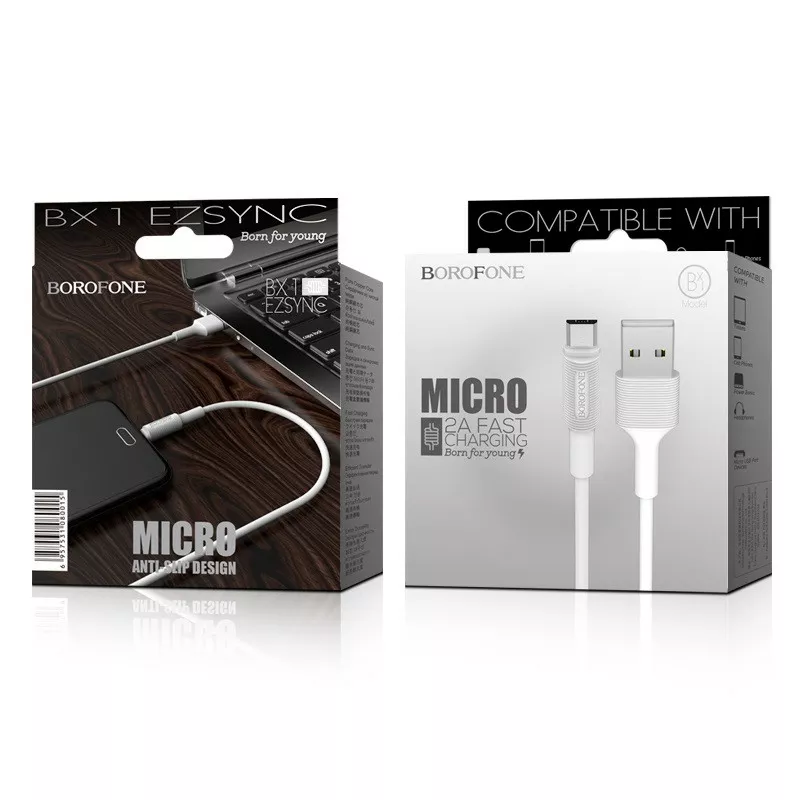 Кабель Borofone BX1 EzSync USB-A - micro USB 12w 2.4a 1м cable White - фото 2