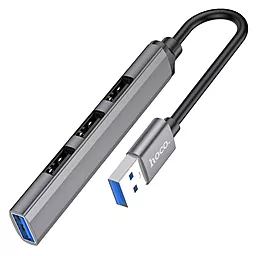 USB-A хаб Hoco HB26 4-in-1 USB3.0 3xUSB2.0 Metal Grey - мініатюра 3
