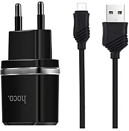 Сетевое зарядное устройство Hoco C12 2.4a 2xUSB-A ports charger + USB-C cable black