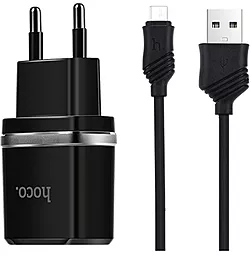 Сетевое зарядное устройство Hoco C12 2.4a 2xUSB-A ports charger + USB-C cable black - фото Сетевое зарядное устройство Hoco C12 2.4a 2xUSB-A ports charger + USB-C cable black