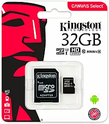 Карта пам'яті Kingston microSDHC 32GB Canvas Select Class 10 UHS-I U1 + SD-адаптер (SDCS/32GB) - мініатюра 2
