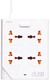 Сетевые фильтр Moxom KH-63Y 4 розетки, 6 USB, 10A, 2500W White