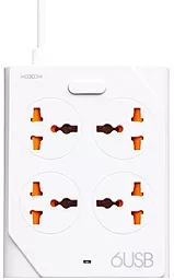 Сетевые фильтр Moxom KH-63Y 4 розетки, 6 USB, 10A, 2500W White - фото Сетевые фильтр Moxom KH-63Y 4 розетки, 6 USB, 10A, 2500W White