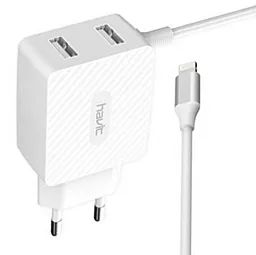 Сетевое зарядное устройство Havit HV-H143 1a 2xUSB-A ports charger + Lightning cable White - фото Сетевое зарядное устройство Havit HV-H143 1a 2xUSB-A ports charger + Lightning cable White
