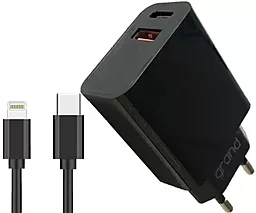 Сетевое зарядное устройство Grand D20QP-1 20w PD/QC3.0 USB-C/USB-A ports charger + USB-C to Lightning cable black - фото Сетевое зарядное устройство Grand D20QP-1 20w PD/QC3.0 USB-C/USB-A ports charger + USB-C to Lightning cable black