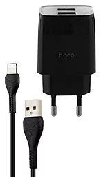 Сетевое зарядное устройство Hoco C73A 2.4a 2xUSB-A ports charger + Lightning cable black - фото Сетевое зарядное устройство Hoco C73A 2.4a 2xUSB-A ports charger + Lightning cable black