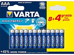 Батарейки Varta AAA / LR3 HIGH Energy (Longlife Power) 12шт (8+4) 1.5 V