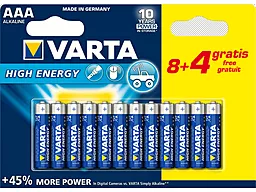 Батарейки Varta AAA / LR3 HIGH Energy (Longlife Power) 12шт (8+4) 1.5 V - фото Батарейки Varta AAA / LR3 HIGH Energy (Longlife Power) 12шт (8+4) 1.5 V