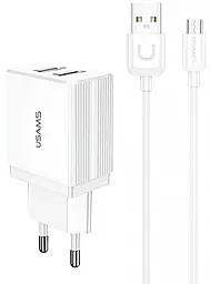Сетевое зарядное устройство Usams T24 2.1a 2xUSB-A ports charger + micro USB cable white - фото Сетевое зарядное устройство Usams T24 2.1a 2xUSB-A ports charger + micro USB cable white