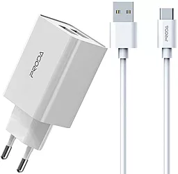 Сетевое зарядное устройство Proda 2.4a 2xUSB-A ports charger + USB-C cable white (PD-A28c-WH) - фото Сетевое зарядное устройство Proda 2.4a 2xUSB-A ports charger + USB-C cable white (PD-A28c-WH)