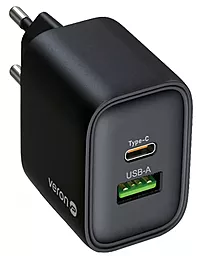 Сетевое зарядное устройство Veron TC-U15 20w PD/QC3.0 USB-C/USB-A ports home charger black - фото Сетевое зарядное устройство Veron TC-U15 20w PD/QC3.0 USB-C/USB-A ports home charger black