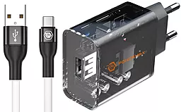 Сетевое зарядное устройство с быстрой зарядкой Powermax Transparent Silicat 18W + USB-C cable Black - миниатюра 2