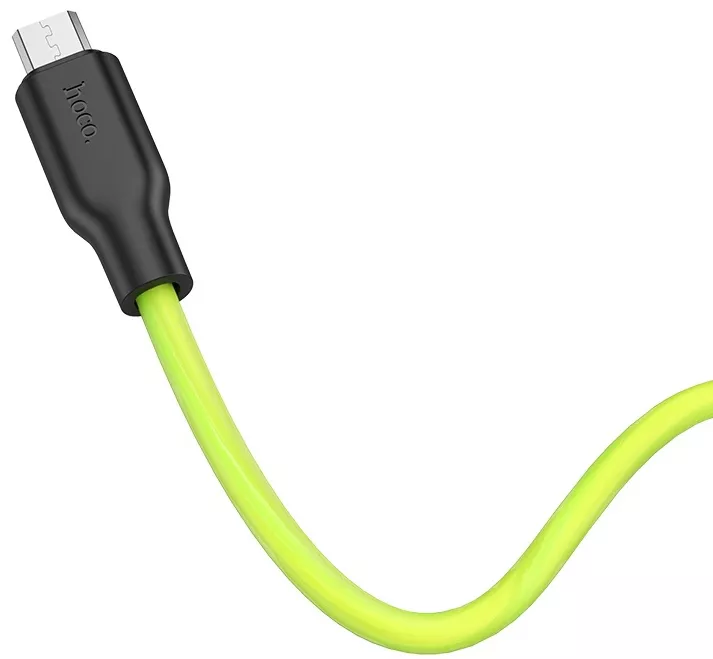 Кабель Hoco x21 Plus Fluorescent USB-A - micro USB 12w 2.4a 1м cable Green - фото 2