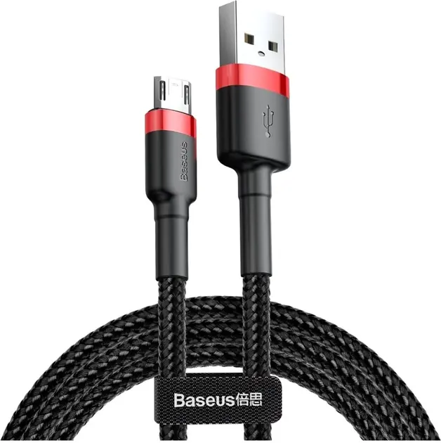 Кабель Baseus Cafule USB-A - micro USB 12w 2.4a 3м cable Black/Red (CAMKLF-H91) - фото 1