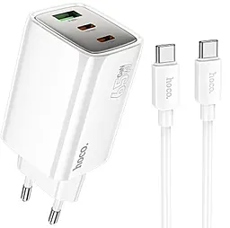 Мережевий зарядний пристрій Hoco N49 Glorious 65w GaN PD 2xUSB-C/USB-A ports charger + USB-C to USB-C cable white - фото Мережевий зарядний пристрій Hoco N49 Glorious 65w GaN PD 2xUSB-C/USB-A ports charger + USB-C to USB-C cable white