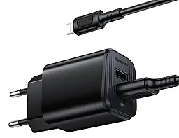 Сетевое зарядное устройство Borofone BAS81A 2.1a 2xUSB-A ports charger + Lightning cable Black - фото Сетевое зарядное устройство Borofone BAS81A 2.1a 2xUSB-A ports charger + Lightning cable Black