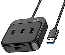 USB хаб Hoco HB31 Easy 4-in-1 USB3.0 3xUSB2.0 1.2m Hub black - фото USB хаб Hoco HB31 Easy 4-in-1 USB3.0 3xUSB2.0 1.2m Hub black