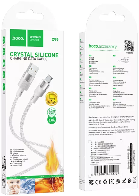 Кабель Hoco Crystal Junction USB-A - Type-C 15w 3a 1м cable Gray - фото 5