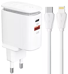 Сетевое зарядное устройство LDNio A2423C 25w PD USB-C/USB-A ports charger + USB-C to Lightning cable white
