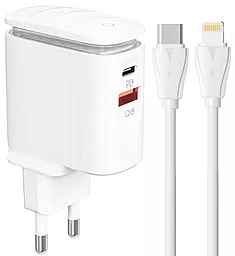 Сетевое зарядное устройство LDNio A2423C 25w PD USB-C/USB-A ports charger + USB-C to Lightning cable white - фото Сетевое зарядное устройство LDNio A2423C 25w PD USB-C/USB-A ports charger + USB-C to Lightning cable white