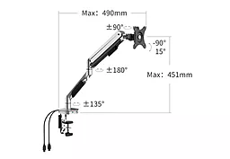 Кронштейн для монитора Xiaomi Loctek Display Bracket Pneumatic Single (MLD1) - миниатюра 2 Кронштейн для монитора Xiaomi Loctek Display Bracket Pneumatic Single (MLD1) - миниатюра 2