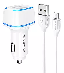 Автомобильное зарядное устройство Borofone BZ14 Max 2.4a 2xUSB-A ports car charger + micro USB cable white - фото Автомобильное зарядное устройство Borofone BZ14 Max 2.4a 2xUSB-A ports car charger + micro USB cable white