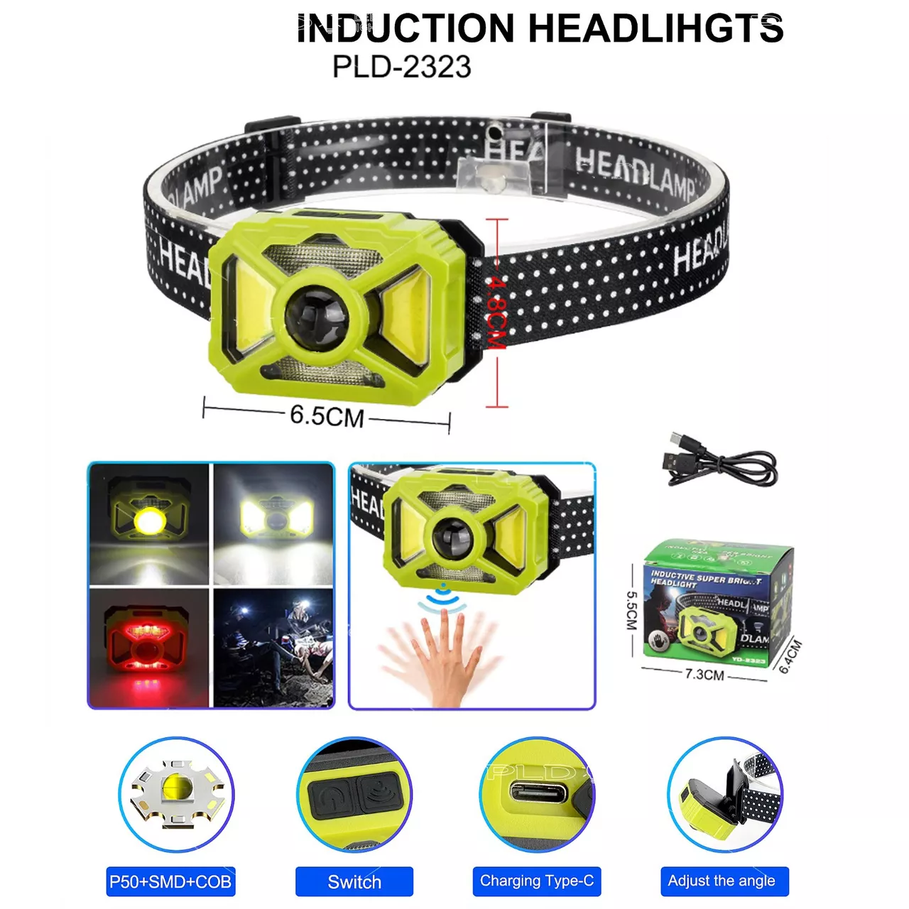 Налобный фонарик Bailong Police 2323-P50+SMD+COB (аккумуляторный) - фото 11