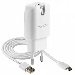 Сетевое зарядное устройство Walker WH-21 2a USB-A car charger + USB Type-C cable white - фото Сетевое зарядное устройство Walker WH-21 2a USB-A car charger + USB Type-C cable white