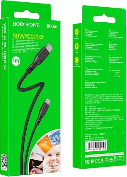 Кабель Borofone BX66 USB Type-C - Type-C 60w 3a 1м PD cable Black - фото 5