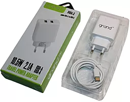 Сетевое зарядное устройство Grand D10A-3 2.1a 2xUSB-A ports charger + USB-C cable white - миниатюра 6